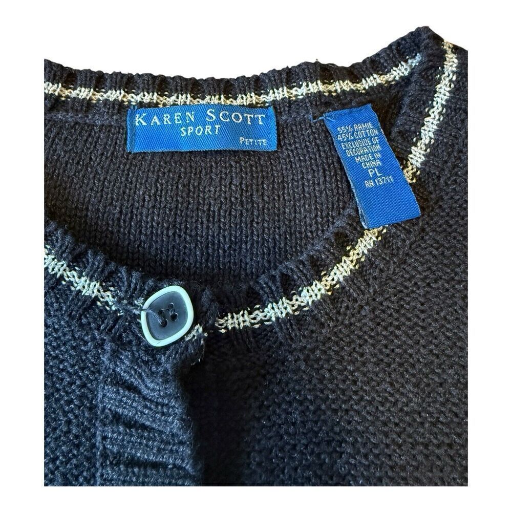 Vtg Karen Scott Womens Present Gift Print Cardigan Size PL Beaded Bows Patchwork - Picture 4 of 8